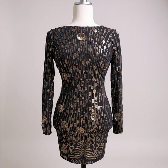 Dress the Population Black and Gold Sequin Dress Small - Picture 1 of 11